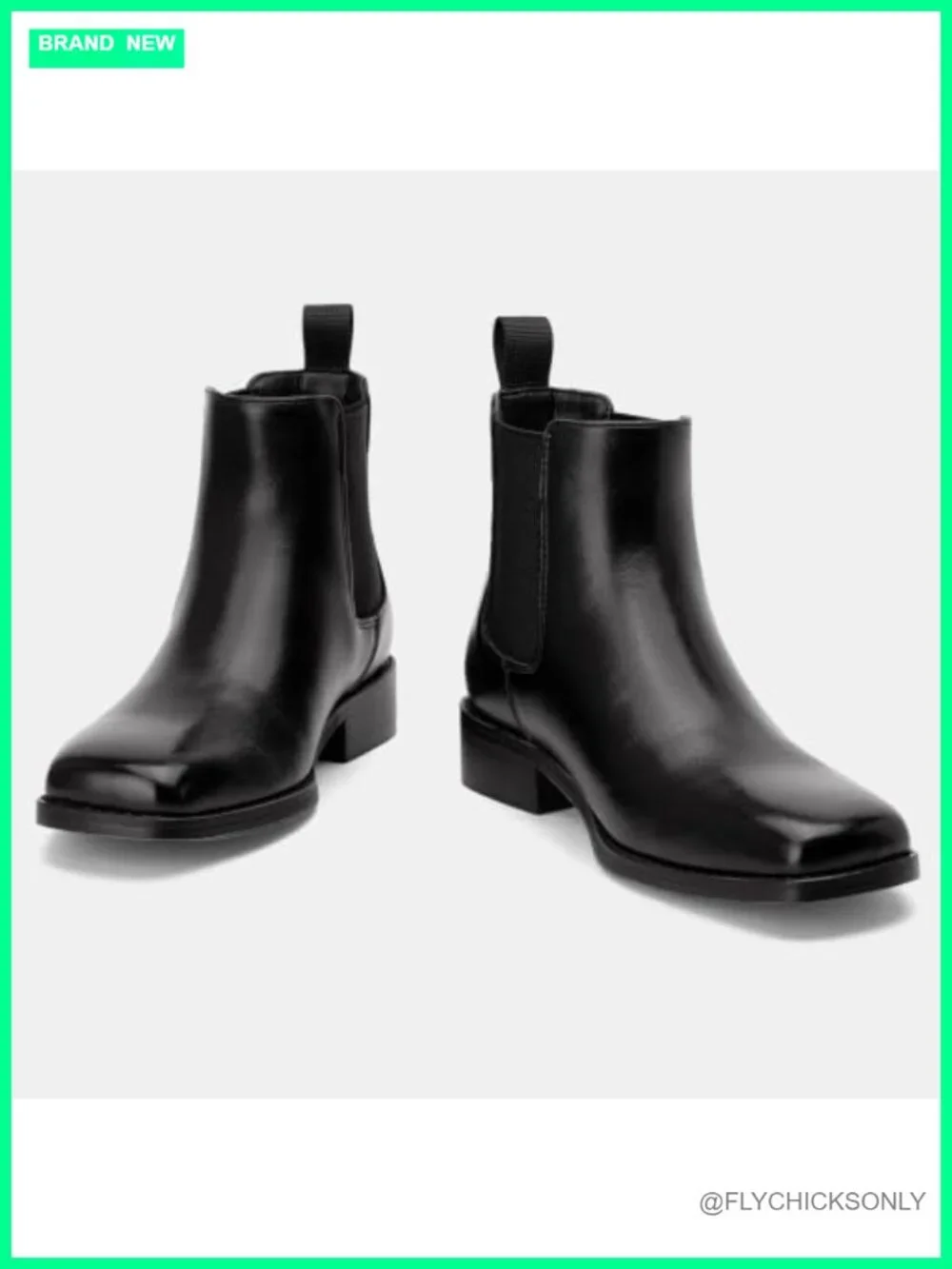 Square Toe Chelsea Ankle Boots Faux Leather Slip On Low Heel